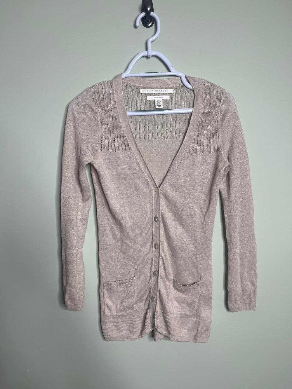 Max Studio Tan Linen Button Up Cardigan Small